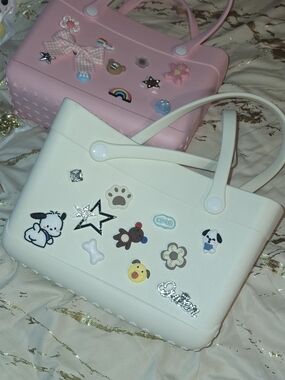 YNS Generic White & Pink Hobo Bag Set with Cute Charms
